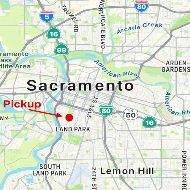 Sacramento map showing pickup location 