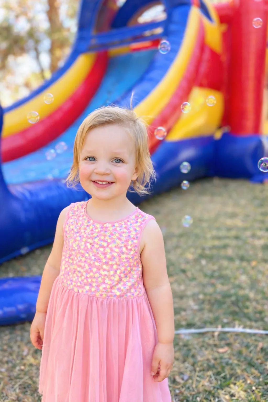 Bounce house slide rental at a backyard birthday party in Boulder City and Henderson Nevada