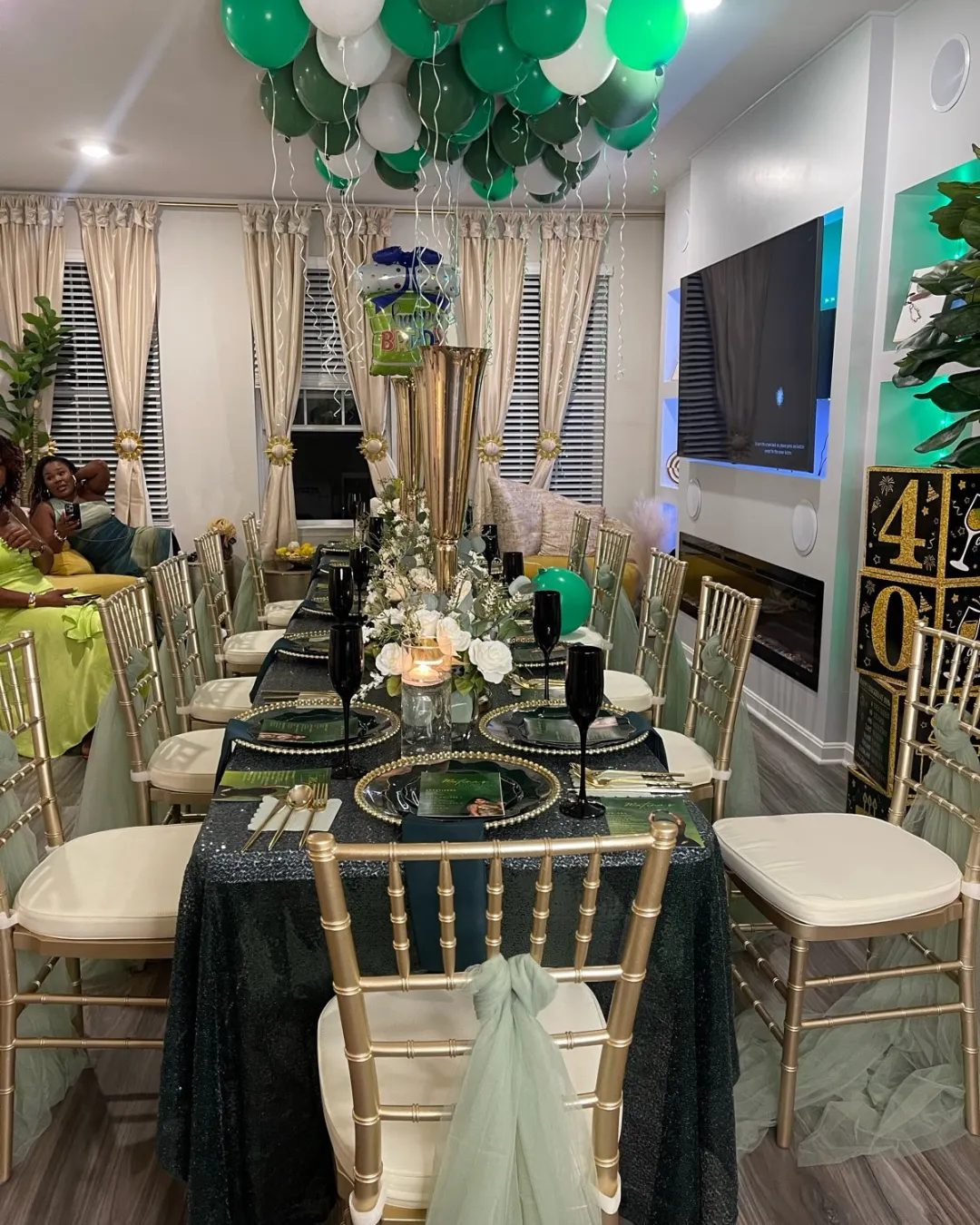 Birthday party rental setup with tables and chiavari chairs in Frederick, MD