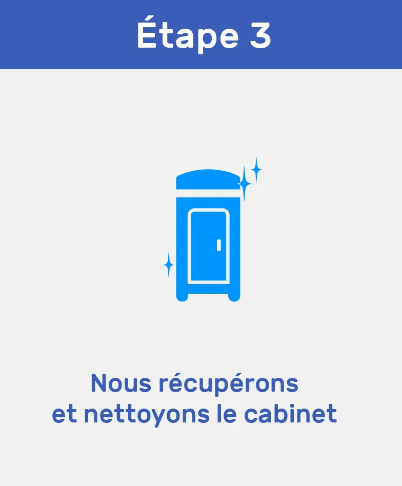 Nous récupérons et nettoyons le cabinet de toilette