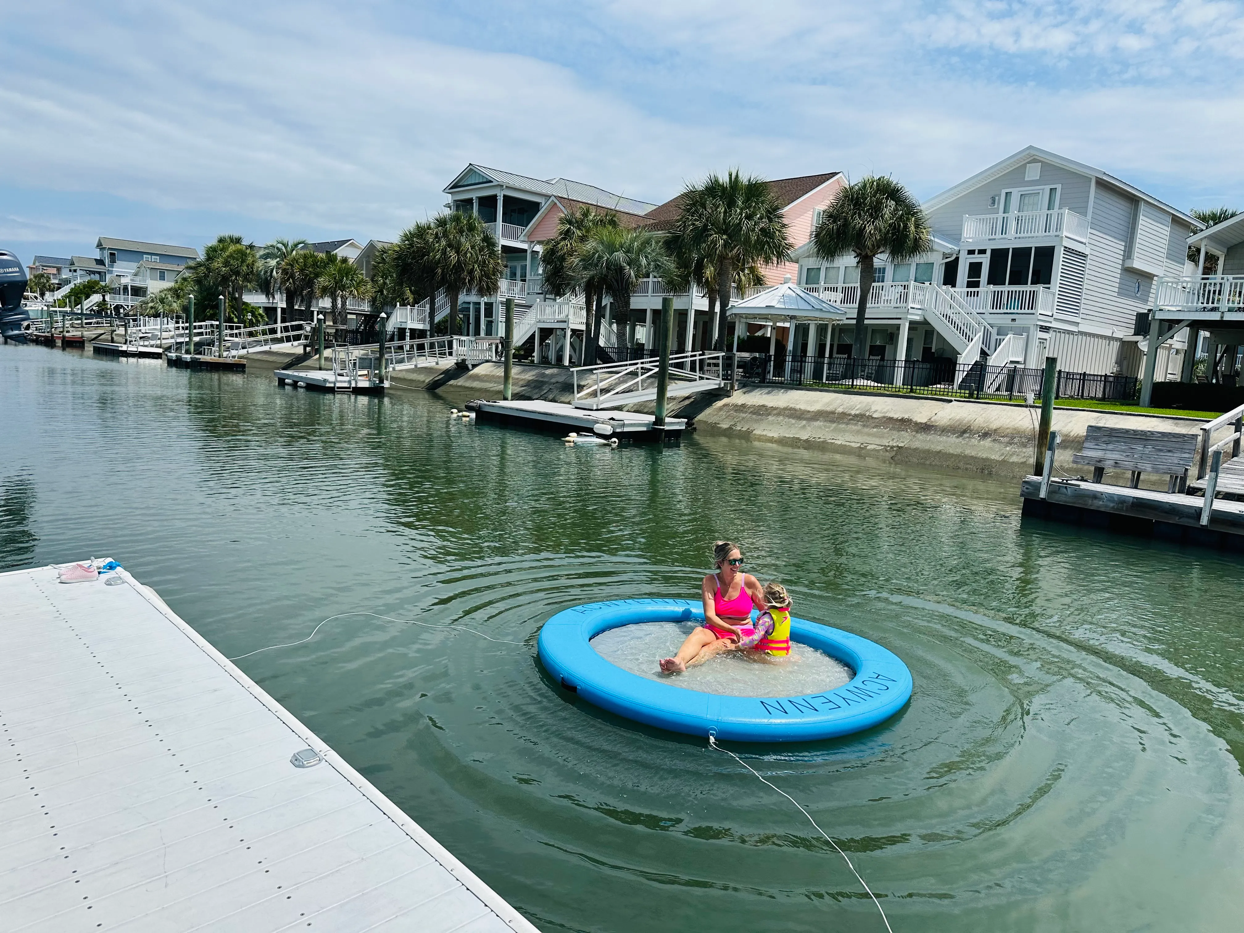 Sunchill water hammock in the canal at Ocean Isle Beach. Canal front home beach rental