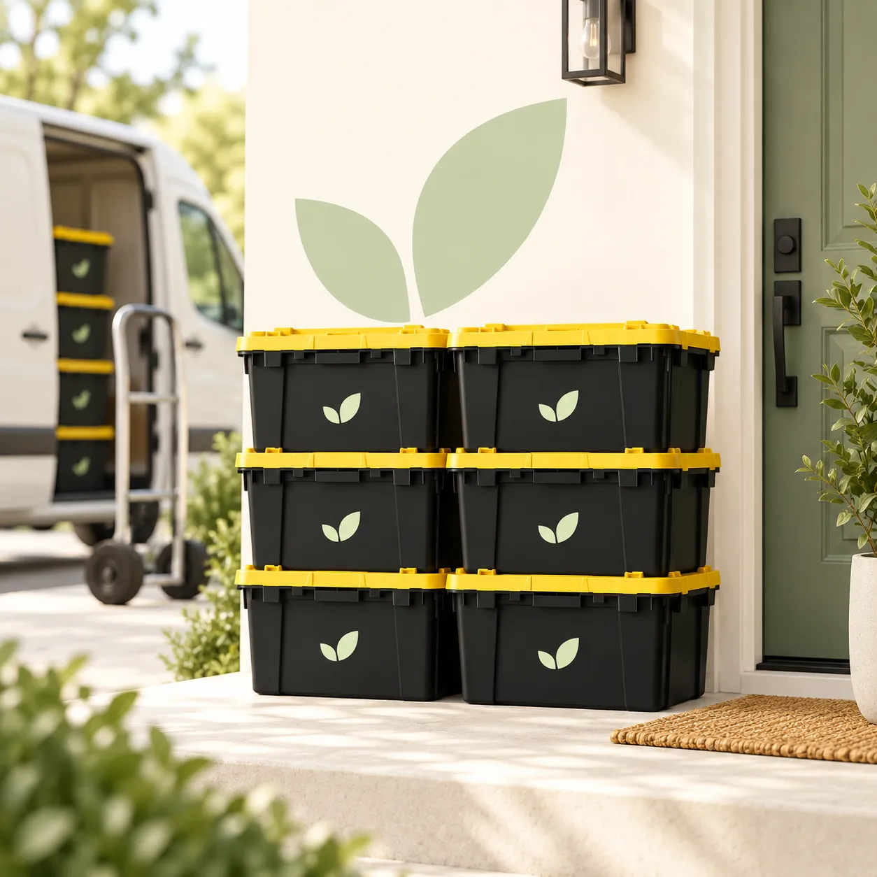 CrateKind moving bins ready for pickup after a move