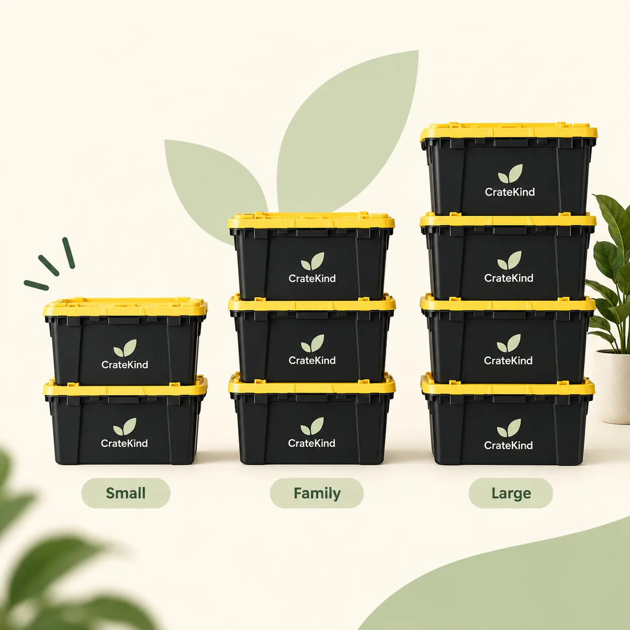 CrateKind Small, Family and Large moving bin packages