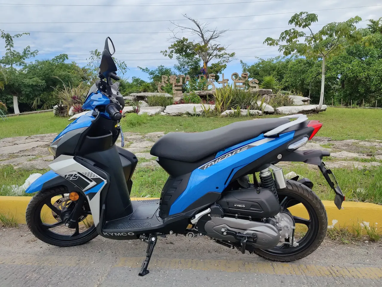 Scooter Kymco Micare in the beginning of Ruta de Cenotes Puerto Morelos