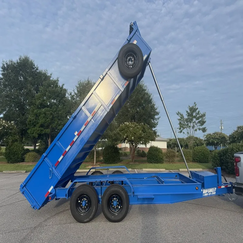 Clean dump trailer in raised position at ACG Rental Trailer