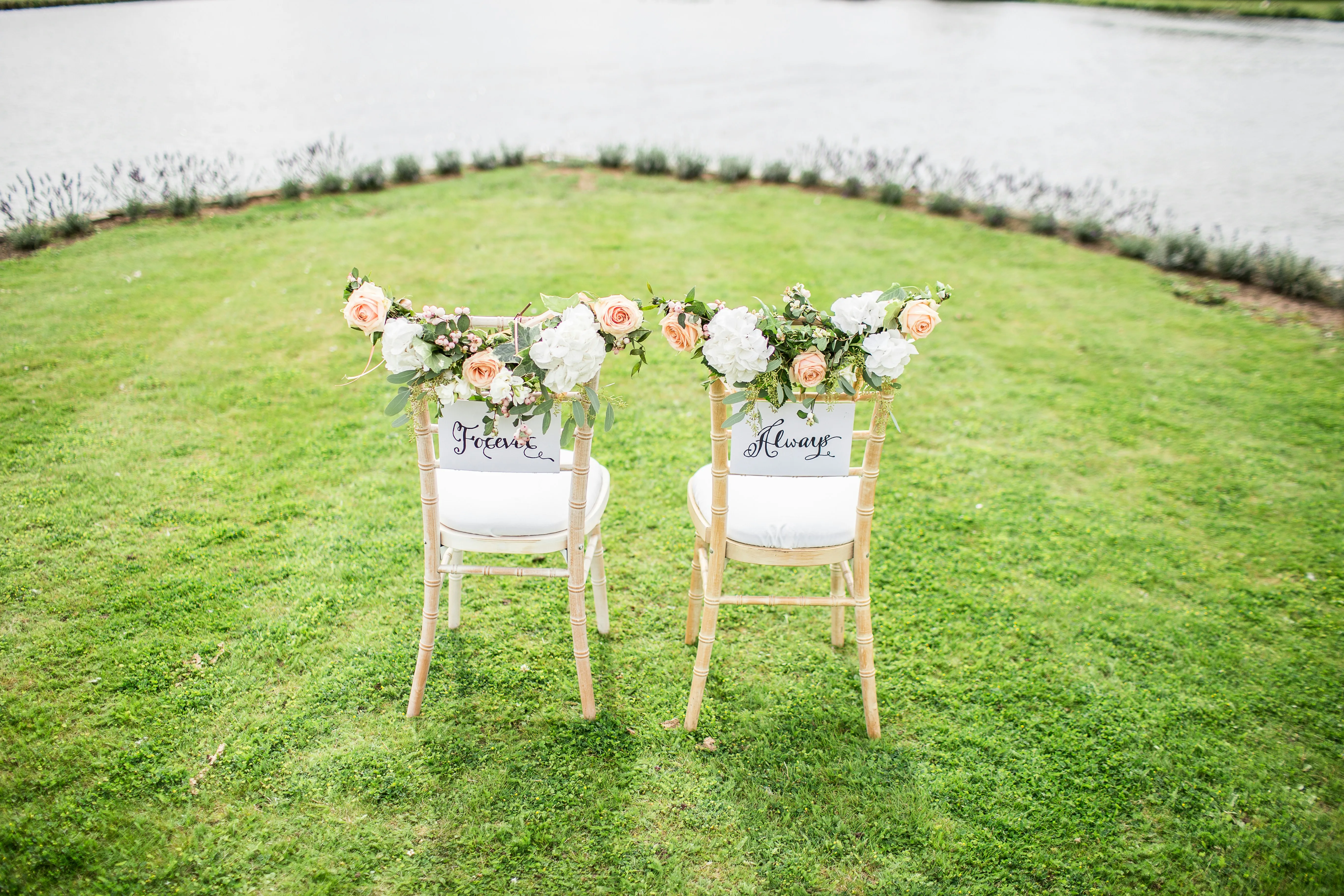 Wedding chairs in a field
