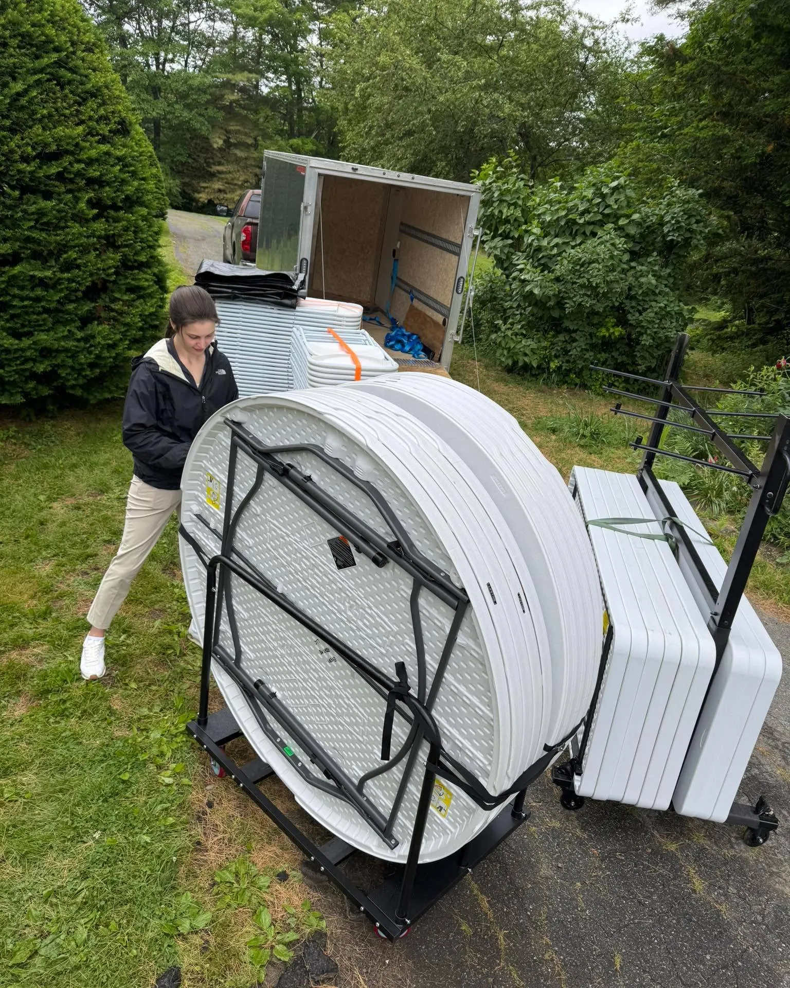 Unloading the trailer for Event Rent ME