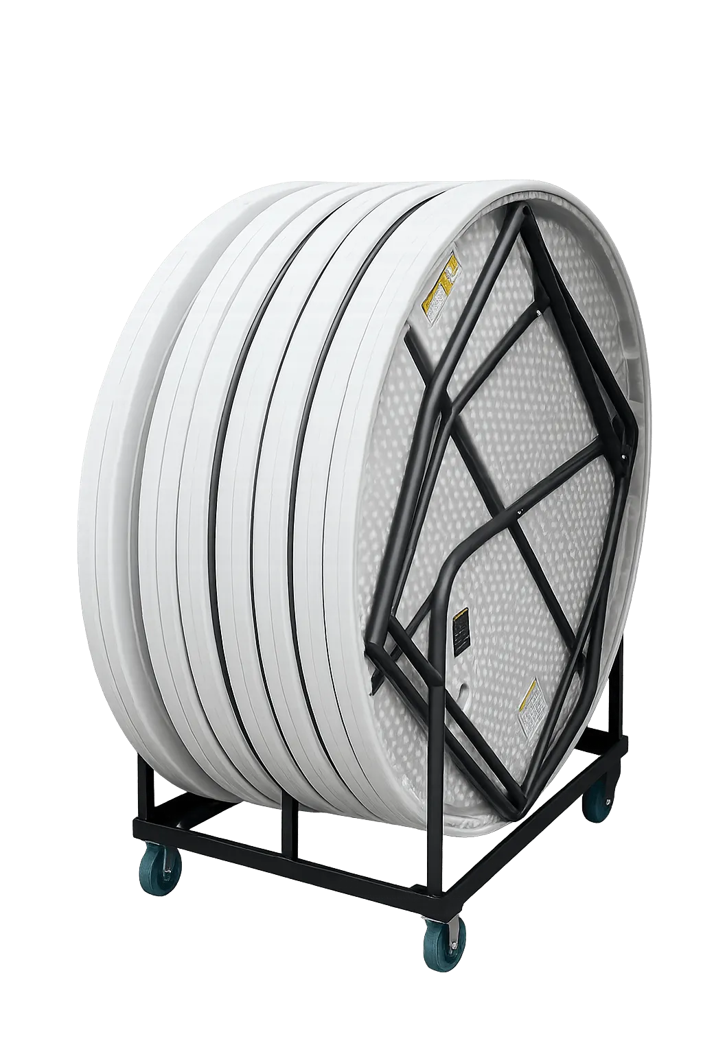 10 of out 60" round tables on a dolly