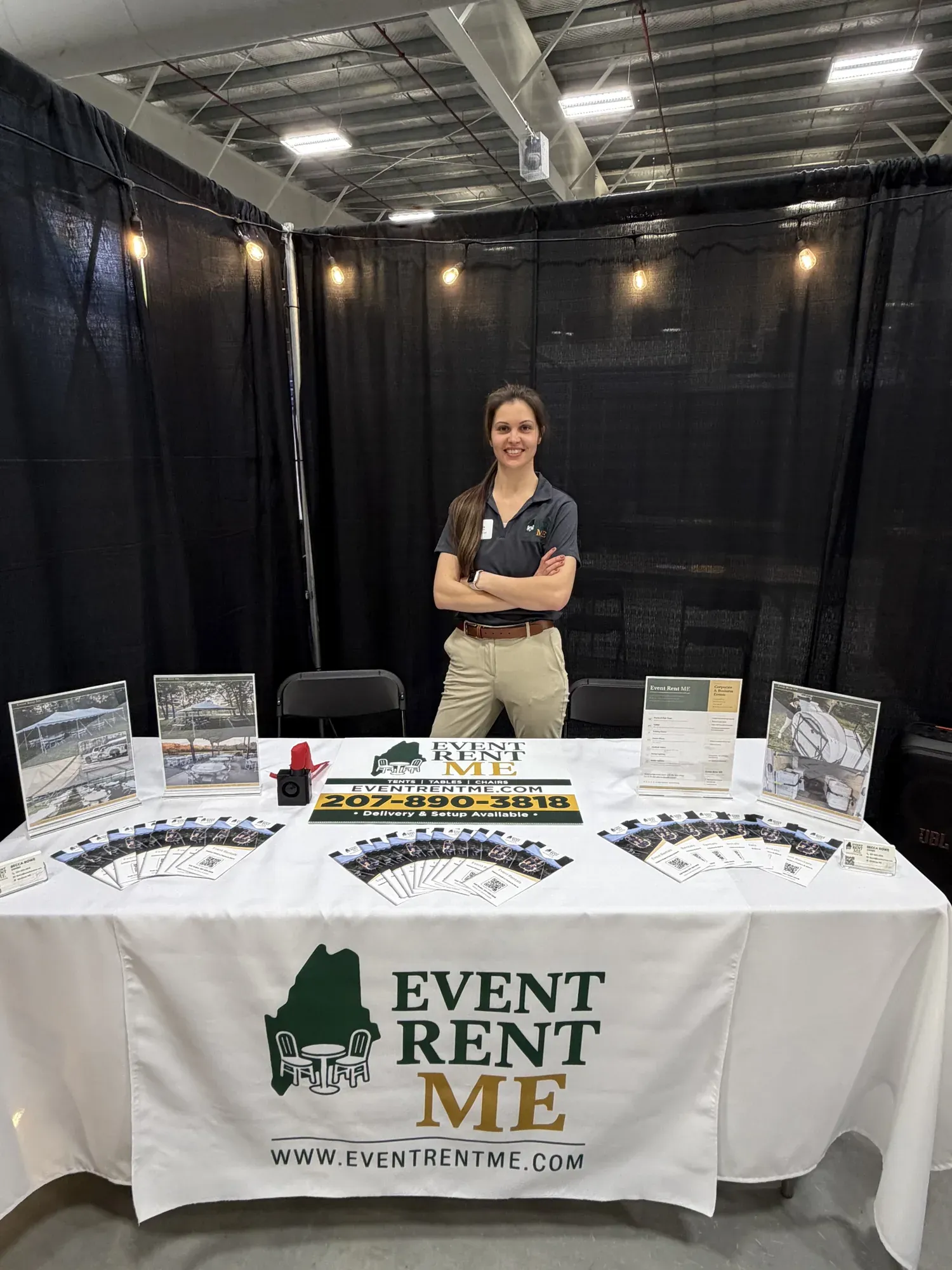 Setup at a display table for event rentals
