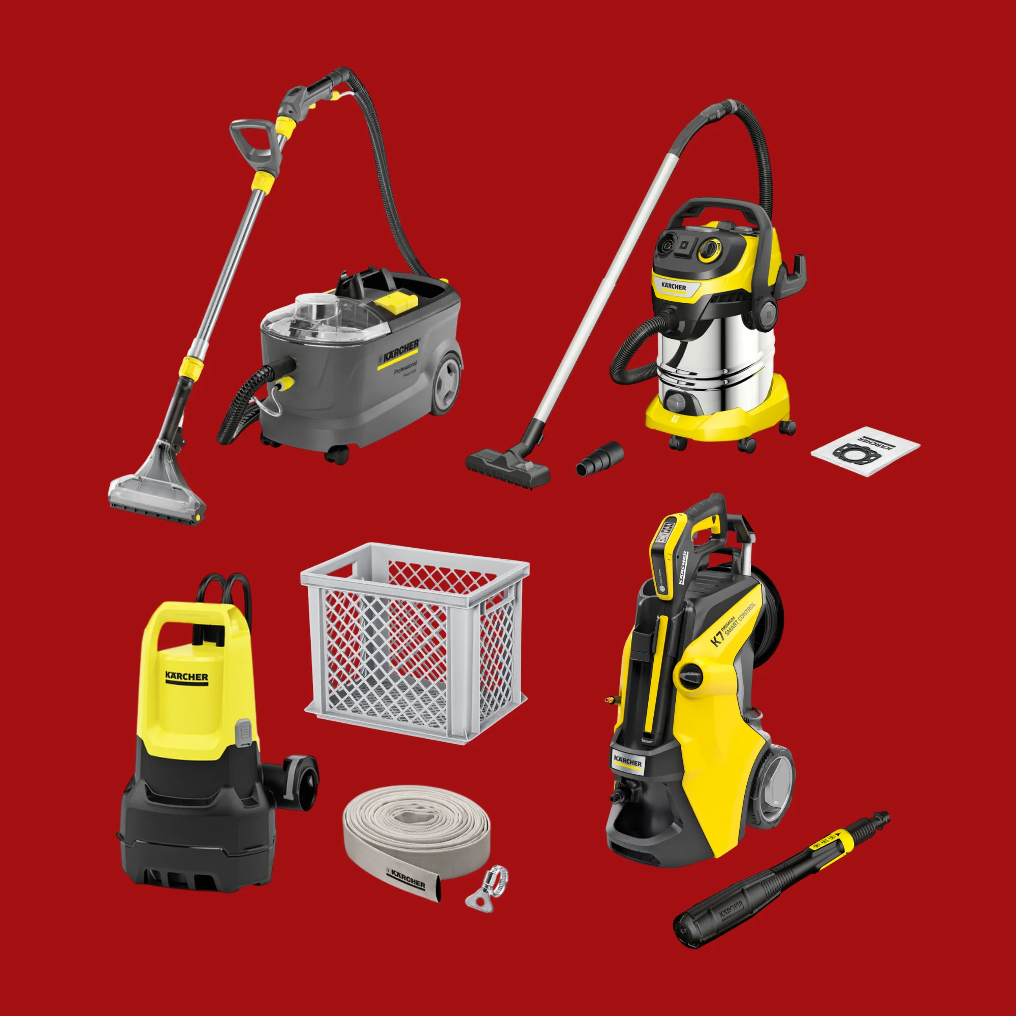 Reinigingsapparatuur huren Amsterdam – hogedrukreiniger, tapijtreiniger, nat droog stofzuiger en dompelpomp