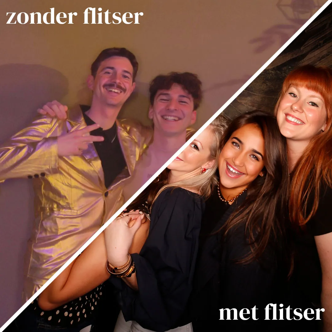 deze foto laat het verschil zin van foto's zonder flitser en met flitser. Maatwerk Photobooth levert enkel Photobooths met een flitser ingebouwd voor de beste beeldkwaliteit.