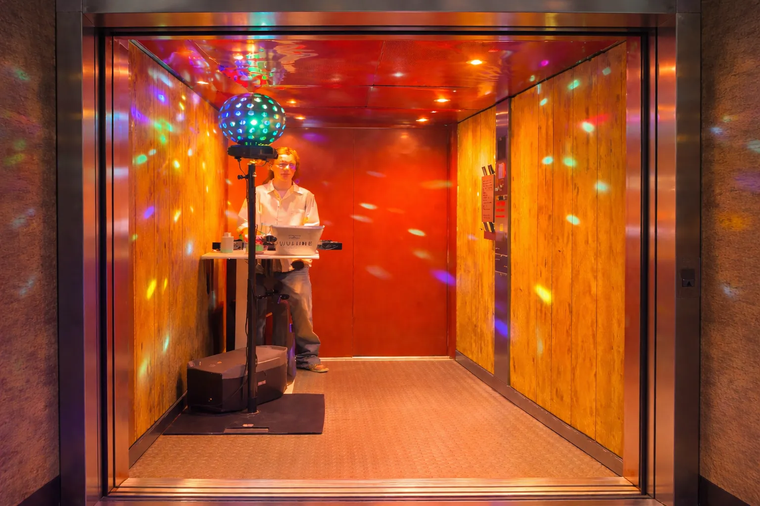 DJ booth in lift
