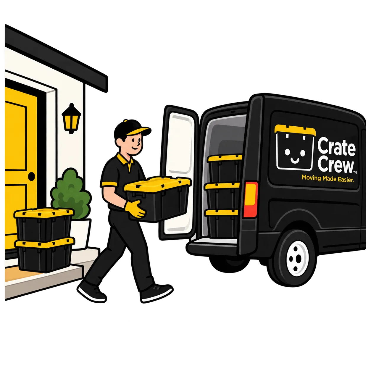 Crate Crew collecting reusable moving crates from a customer’s home after moving.