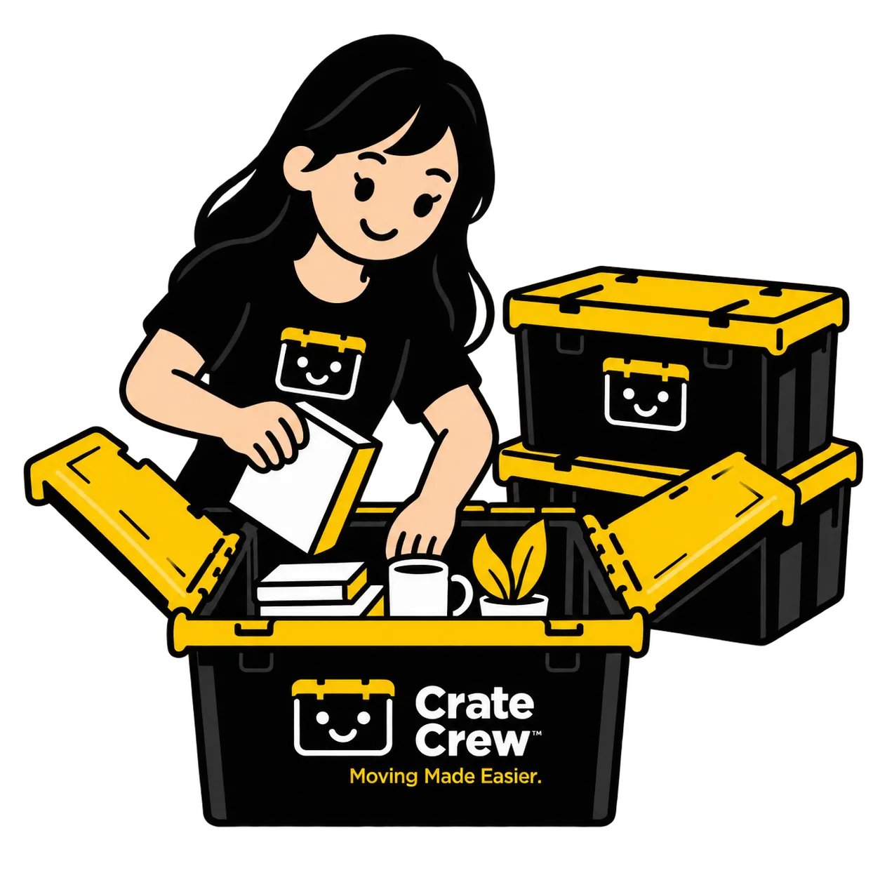 Packing household belongings into reusable Crate Crew moving crates.