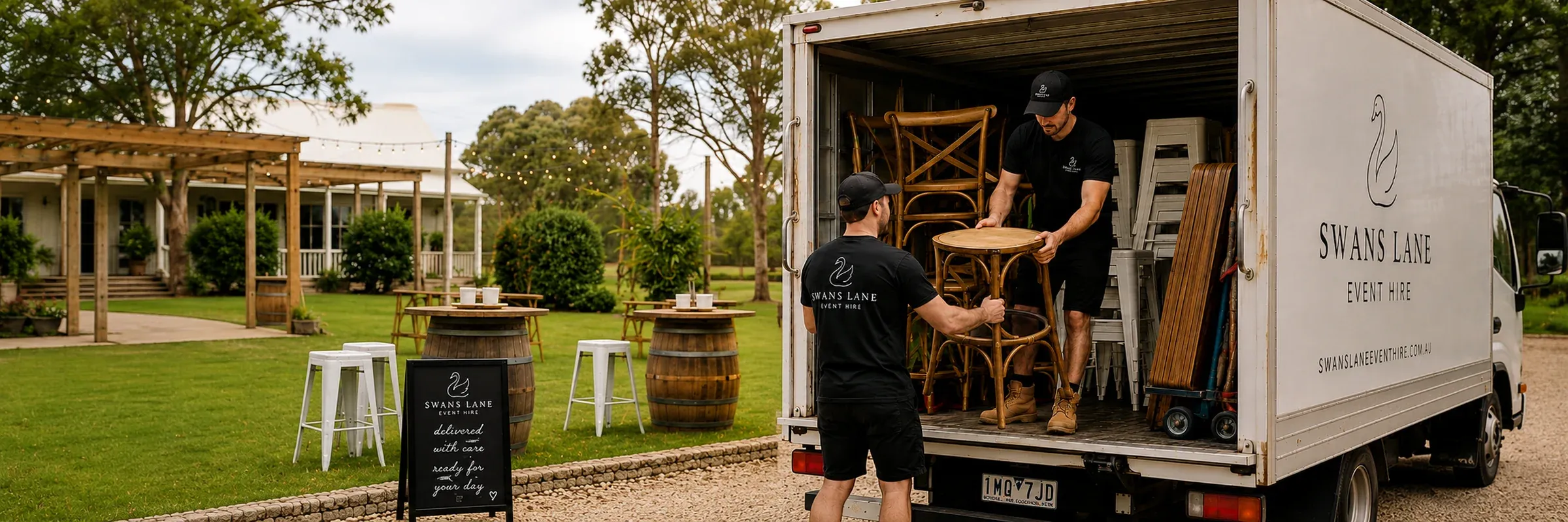 Event hire furniture being prepared for delivery or customer pickup in Geelong