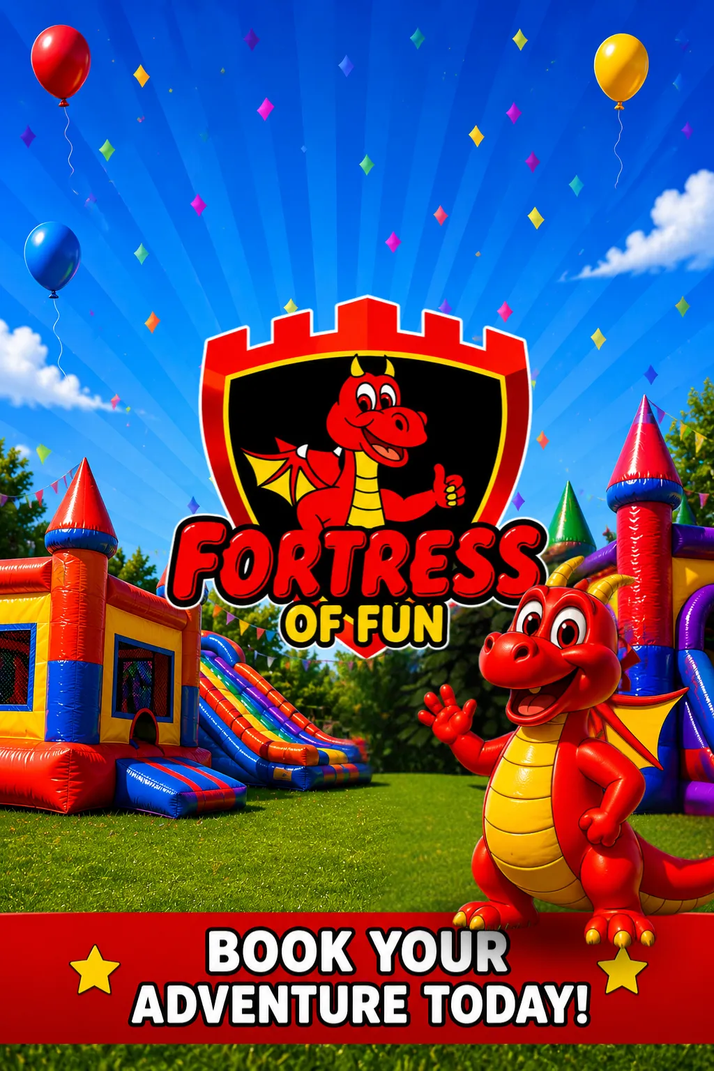 Large inflatable bounce house and party rentals delivered in Rutland Vermont by Fortress of Fun