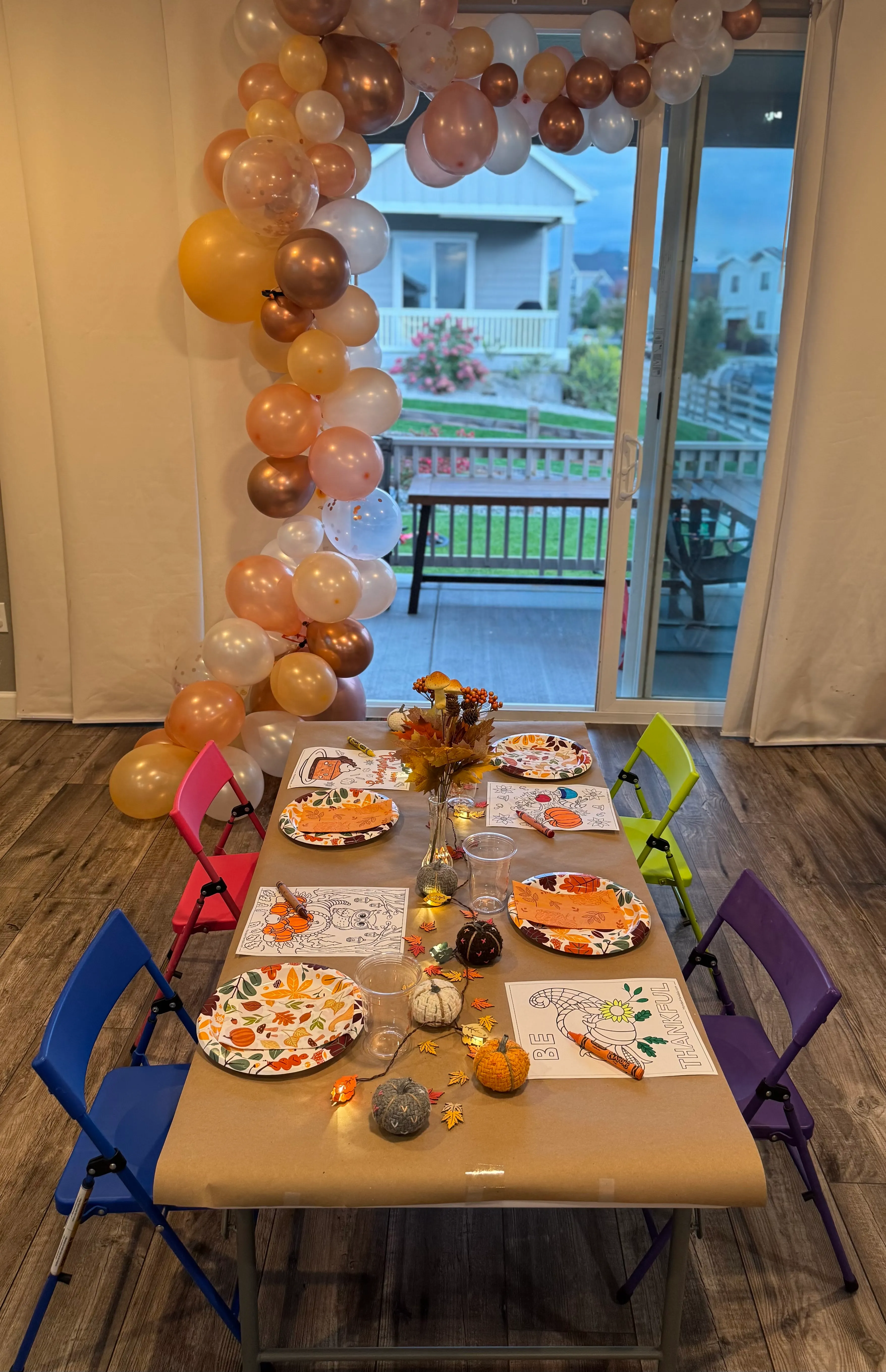 Kids table and chair rental setup with Thanksgiving theme in Denver