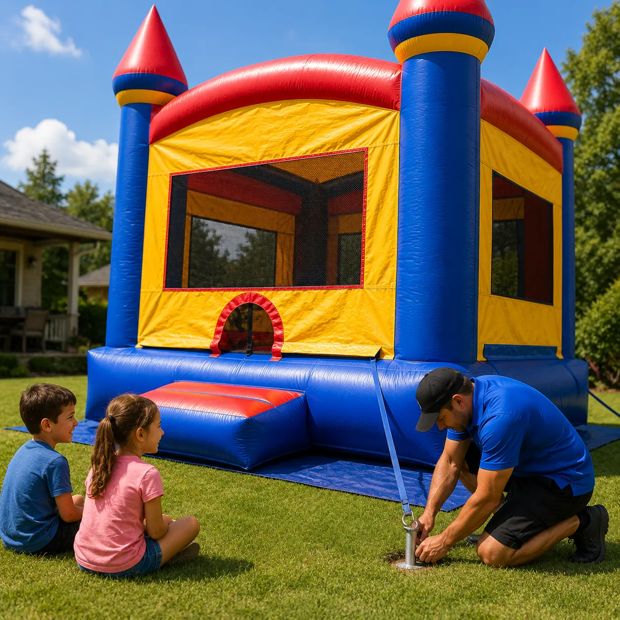 Safely secured inflatable setup at an outdoor event