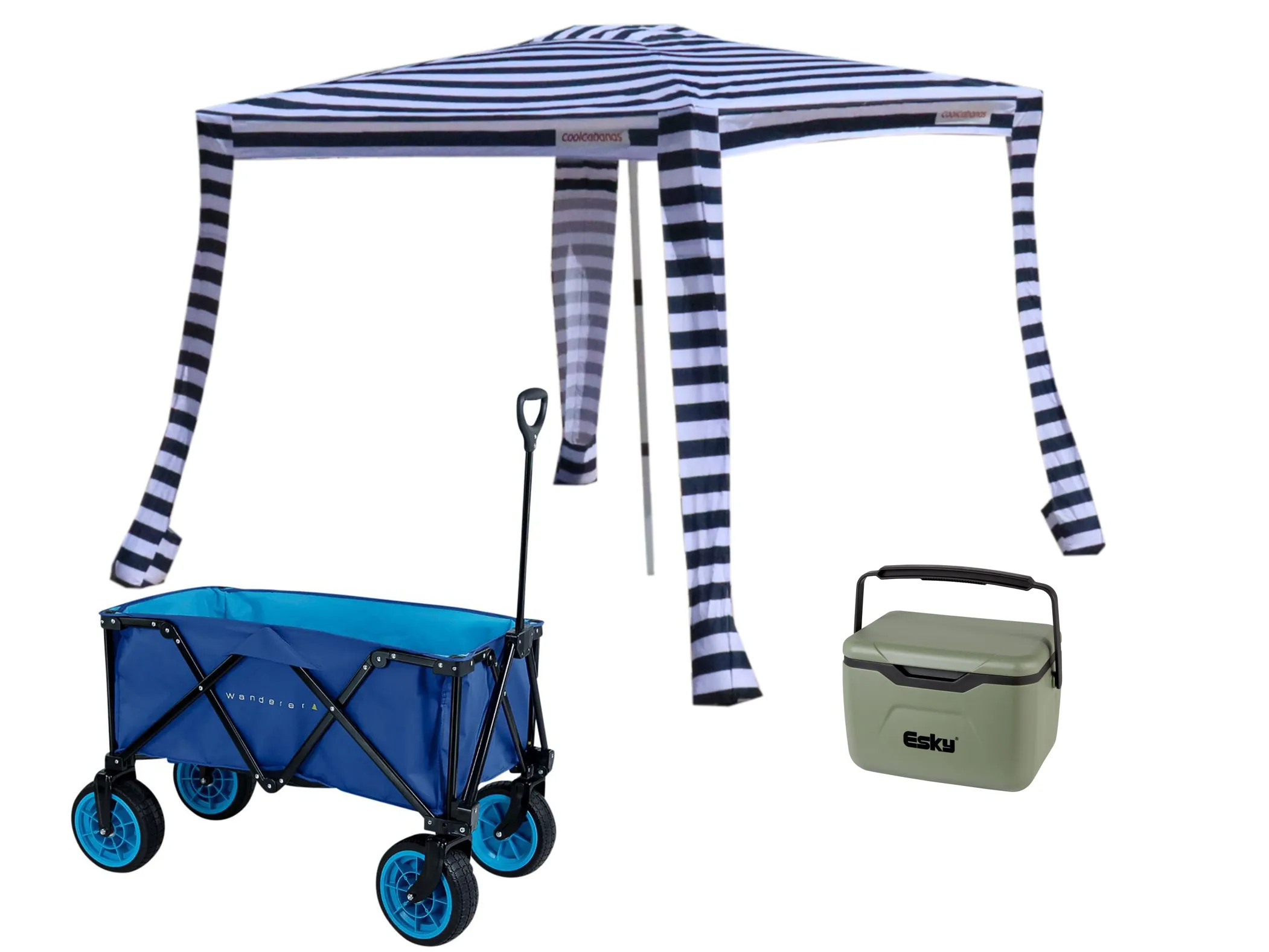 CoolCabana bundle deal: 2-day rental includes 1 CoolCabana, 1 Beach Cart and 1 10L Esky..