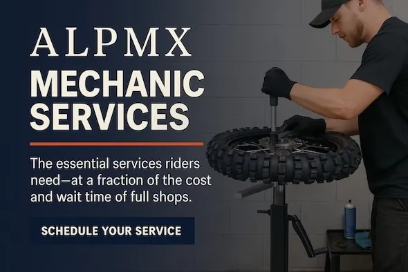 AlpMX providing affordable dirt bike maintenance, suspension work, and tire services.