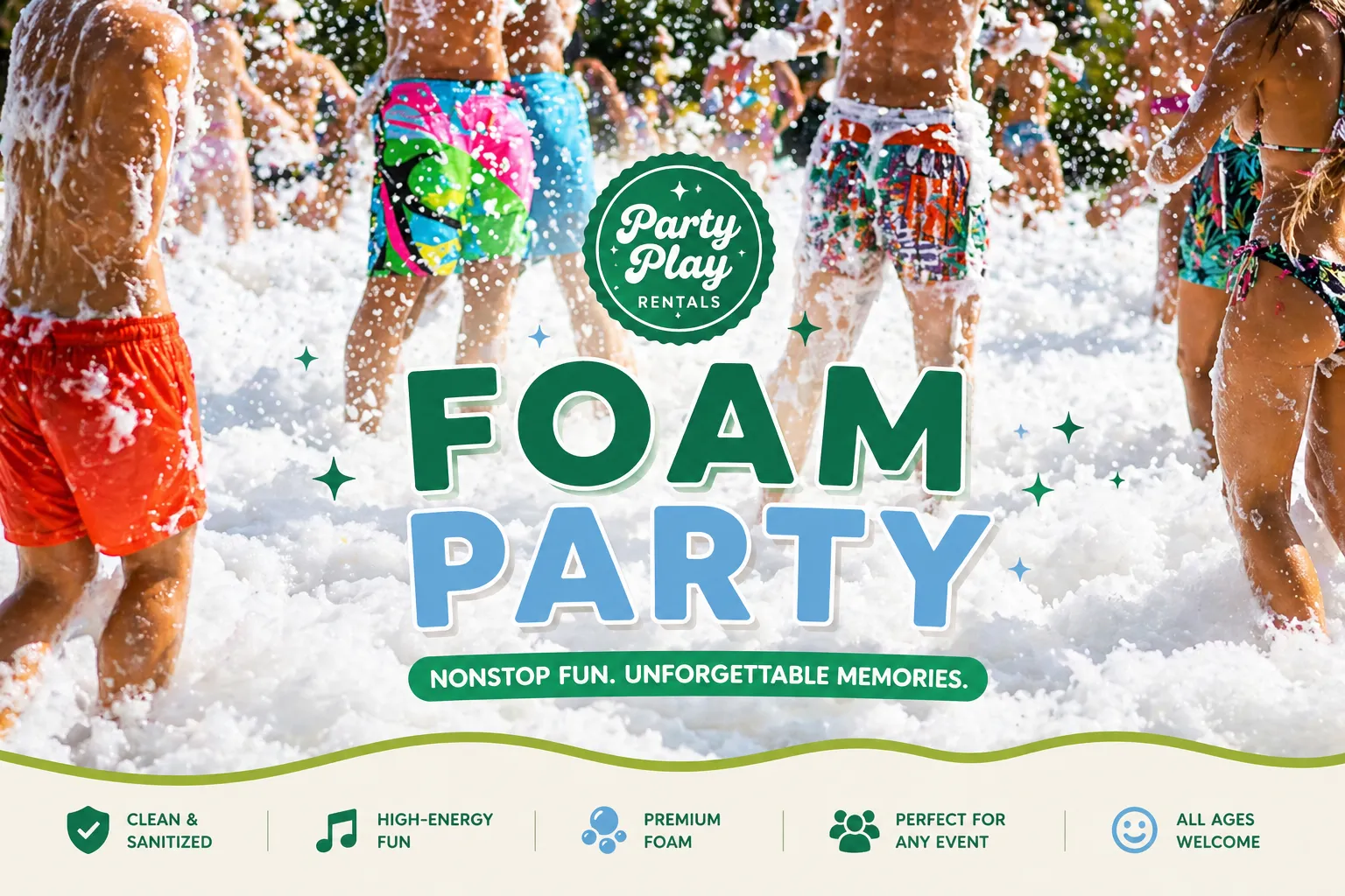 Introducing our Foam Party in Auburn, AL! Party Play Rentals delivers high-energy fun with a premium foam cannon, safe biodegradable foam solution, and a fully immersive party atmosphere perfect for birthdays, school events, summer celebrations, and more.  Our foam parties are easy, exciting, and stress-free, with options for drop-off or full-service setup. Kids and adults alike will love dancing, playing, and cooling off in mountains of foam while creating lasting memories.