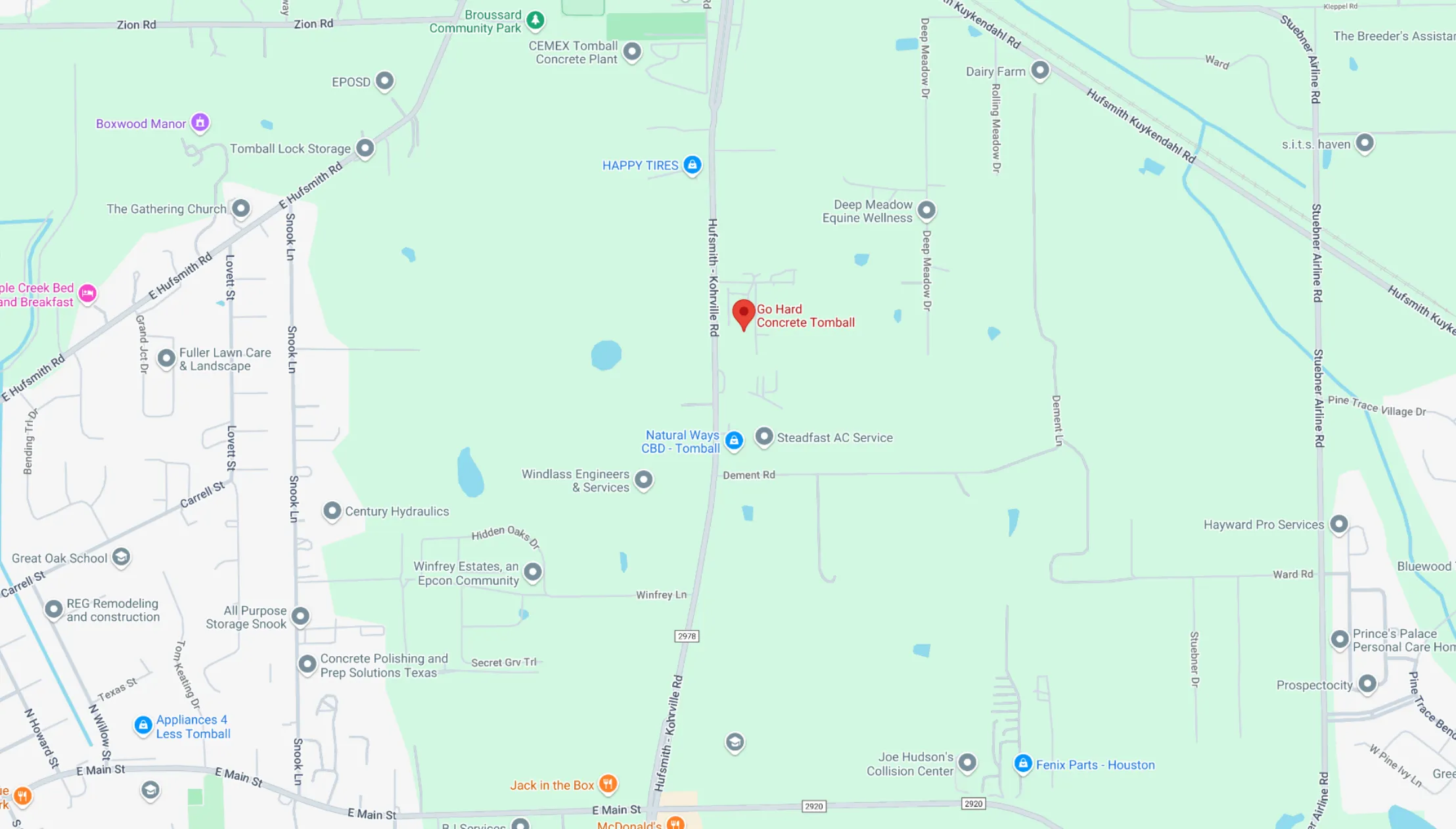 Map to Go Hard Concrete in Tomball Texas showing the Houston area