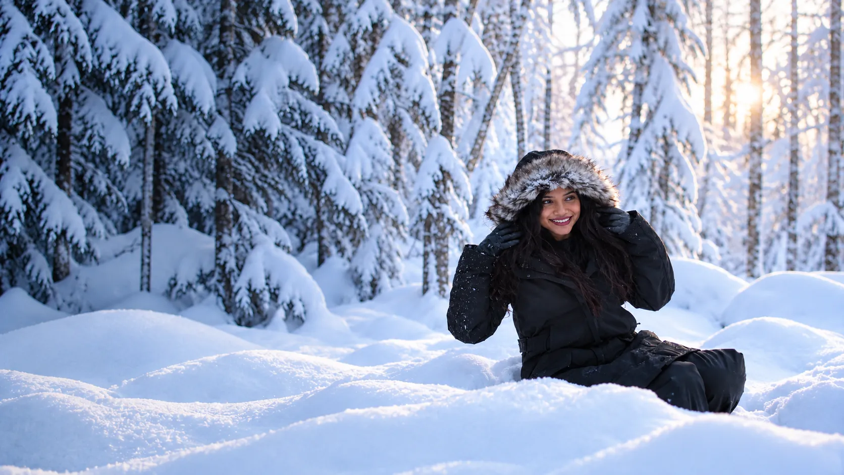 Alaska Element customer wearing winter rental gear in snowy Fairbanks, Alaska