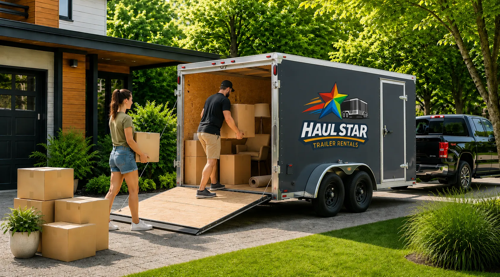 Couple using Haul Star Enclosed trailer to move between homes