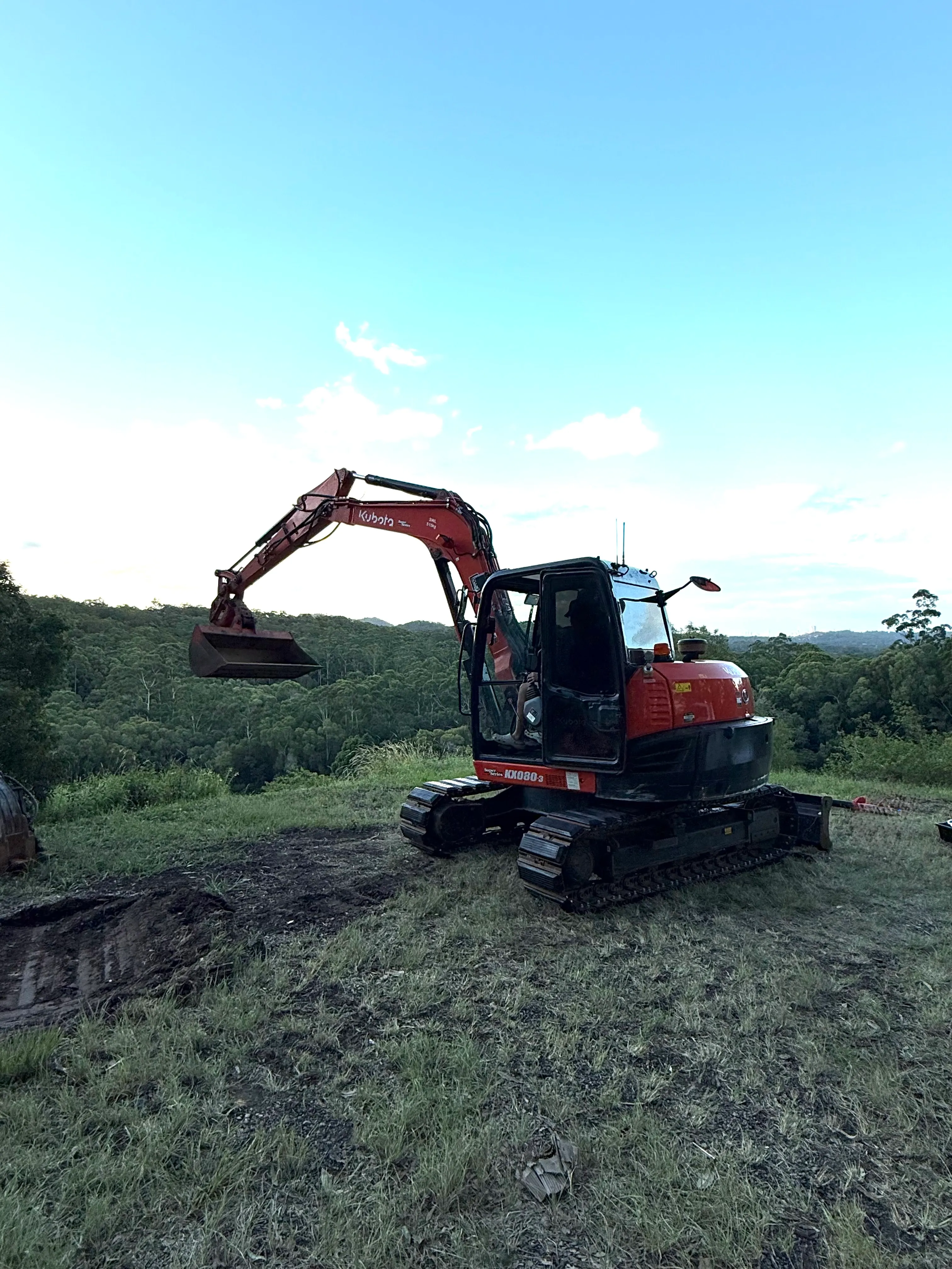 Excavators, skid steer loader, Tip trucks, rollers, auger, rock breaker, rock grab, kubota, Hitachi, landscaping, trenching