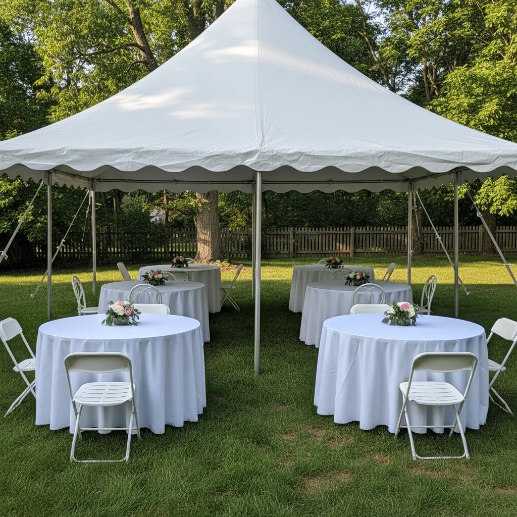 20x20 tent with 5 ft round tables