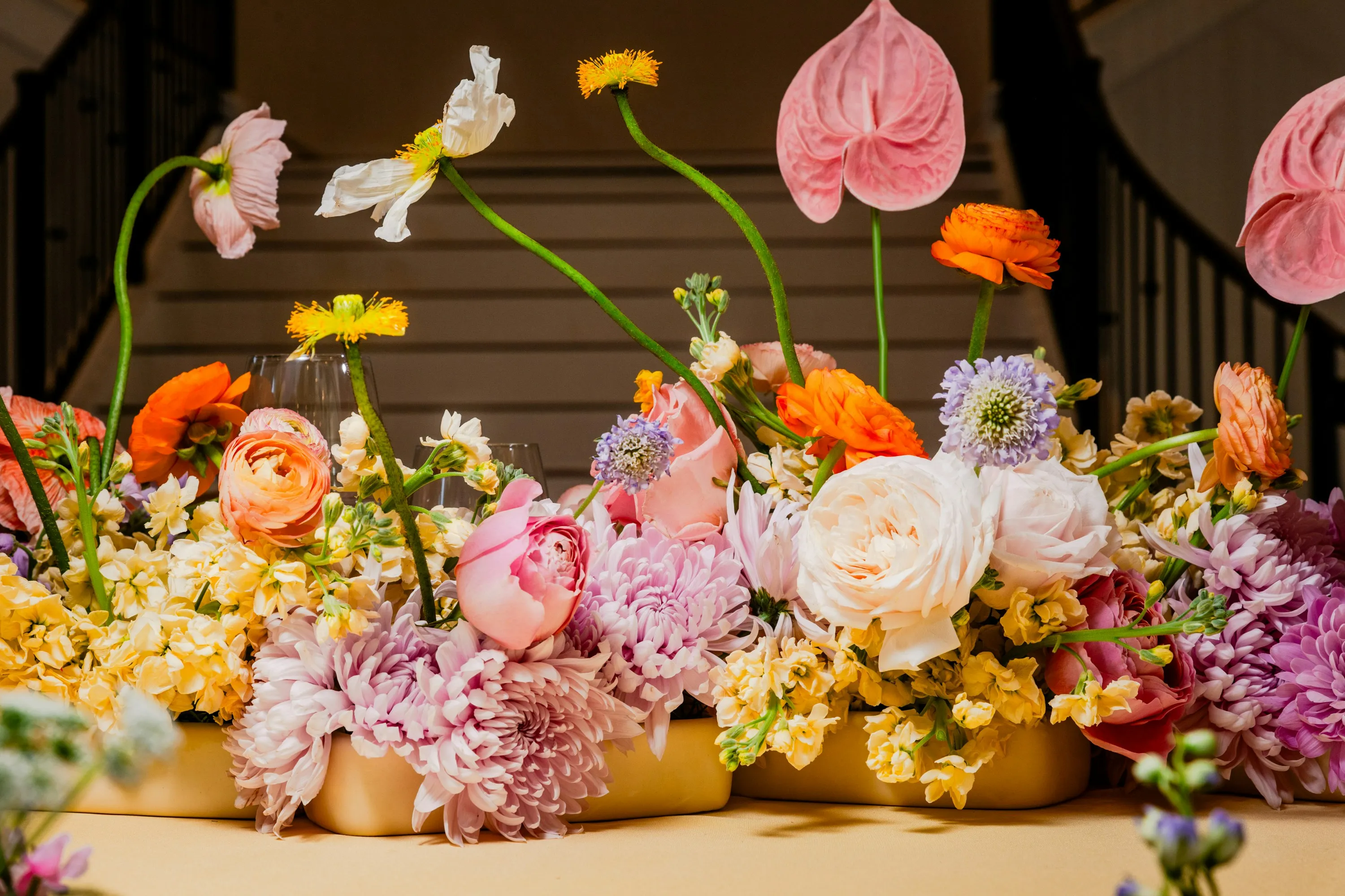 Real Touch and silk faux flower rentals.