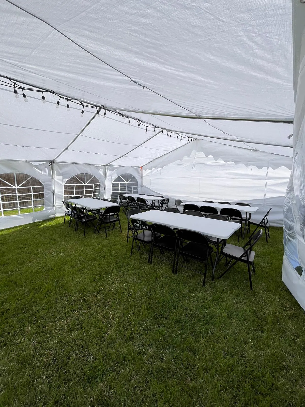 Commercial banquet table rental setup for a private event in Laredo, TX.