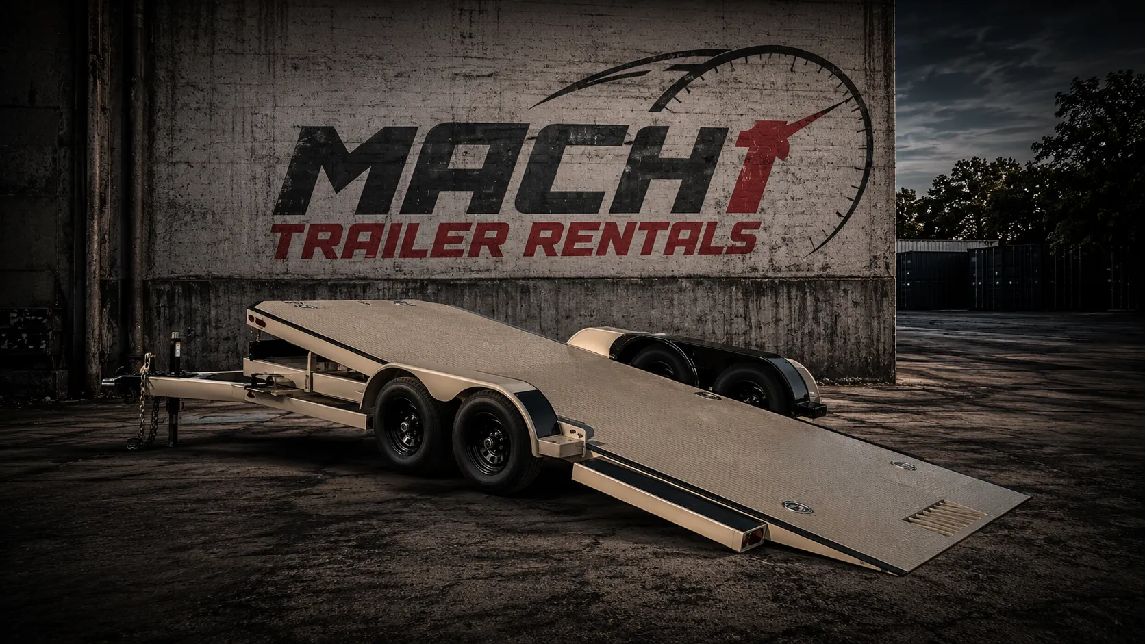Tilt deck car hauler ready for rental at Mach 1 Rentals