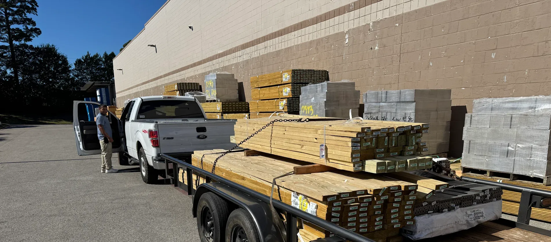 Trailer loaded with construction meterial