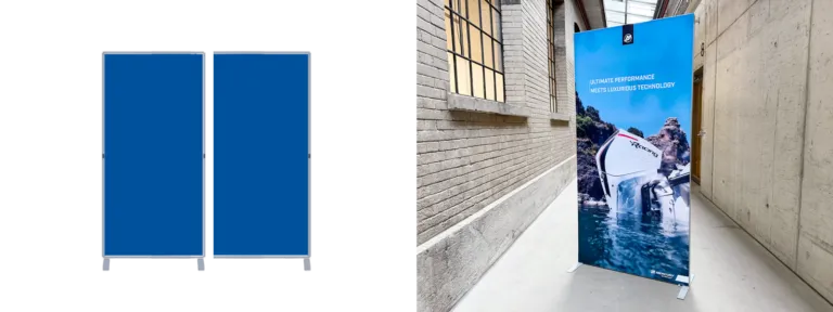 foldframe textile Rückwand mit bedruckter Stoffbespannung