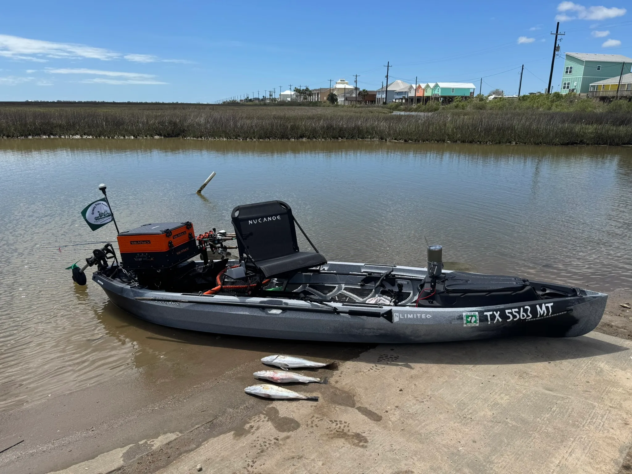 Custom rigged fishing kayak with Newport electric motor in Texas