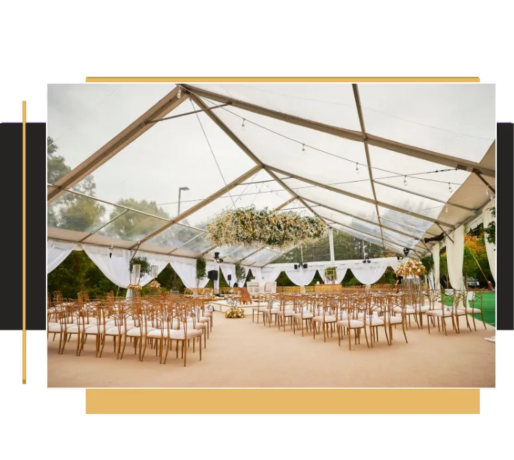 The interior of a wedding tent