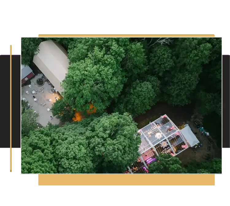 An aerial view of an event tent