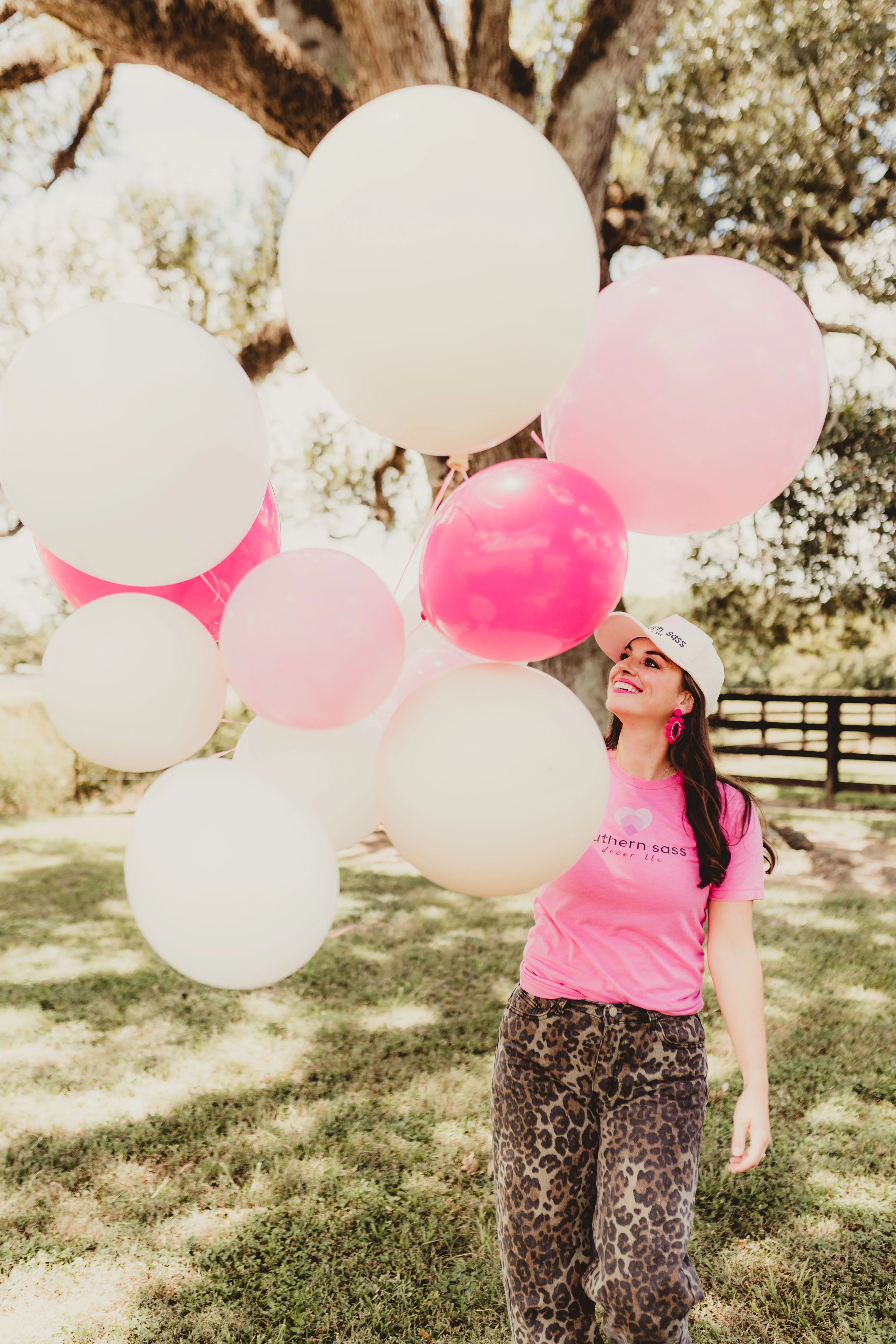 Custom balloon arches in Lafayette Louisiana with pink and white balloons