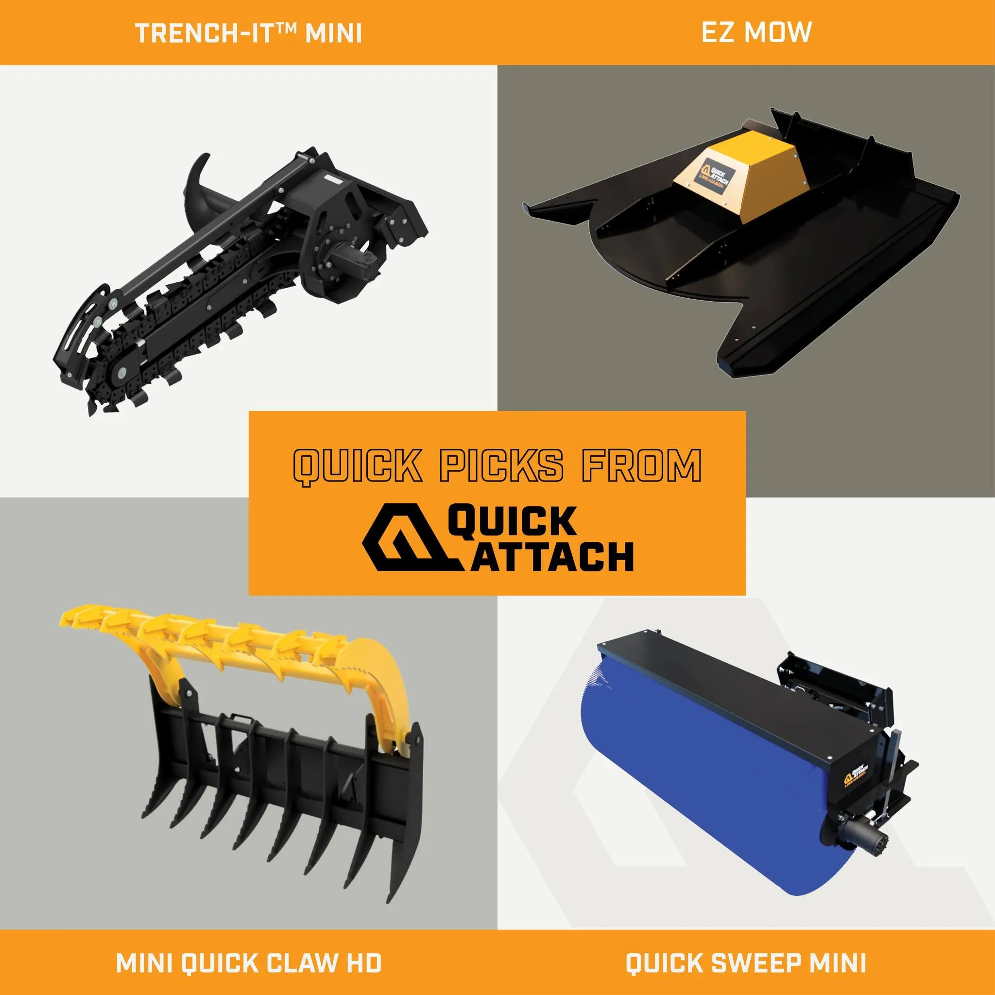 quick attach clearance combination bundle package trencher brush grapple power sweeper broom