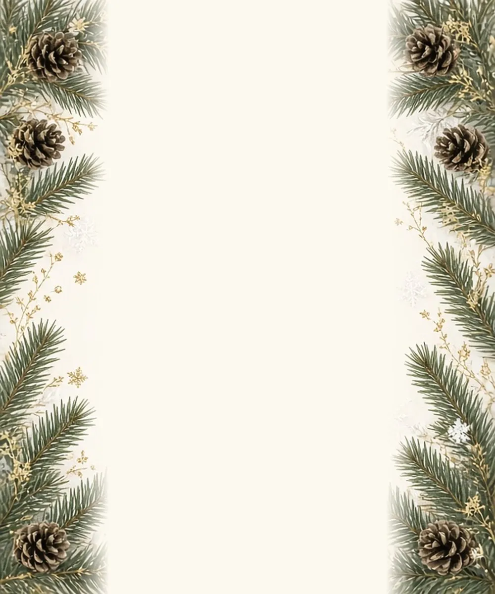 Vinter og jul – juleramme med granbar og snøfnugg