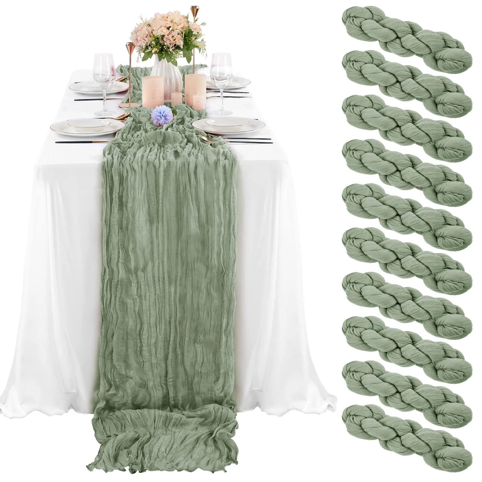 Sage Green Cheese cloth Runner 10'