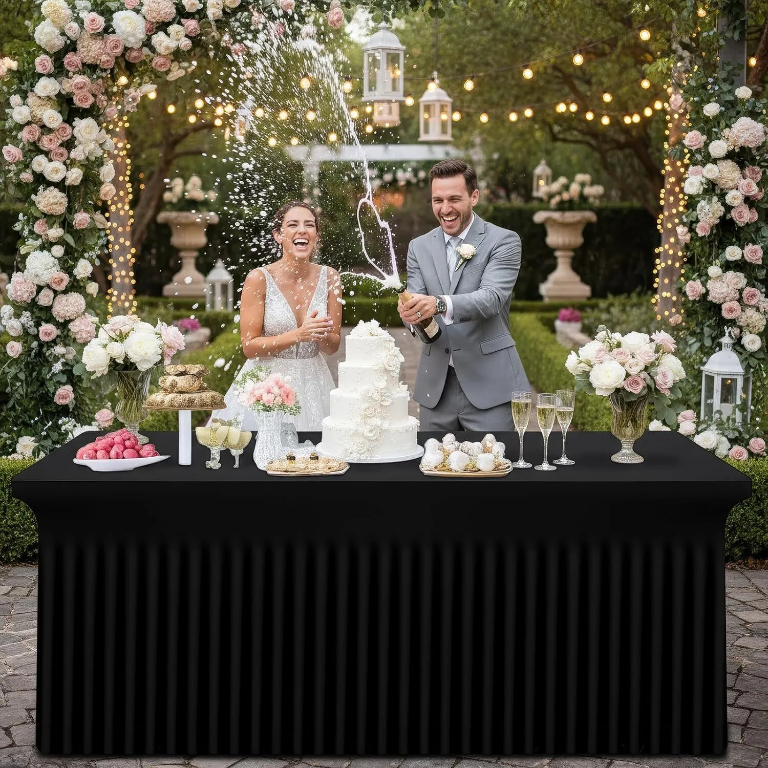 Black Fitted Stretch Tablecloth (72x30x30)