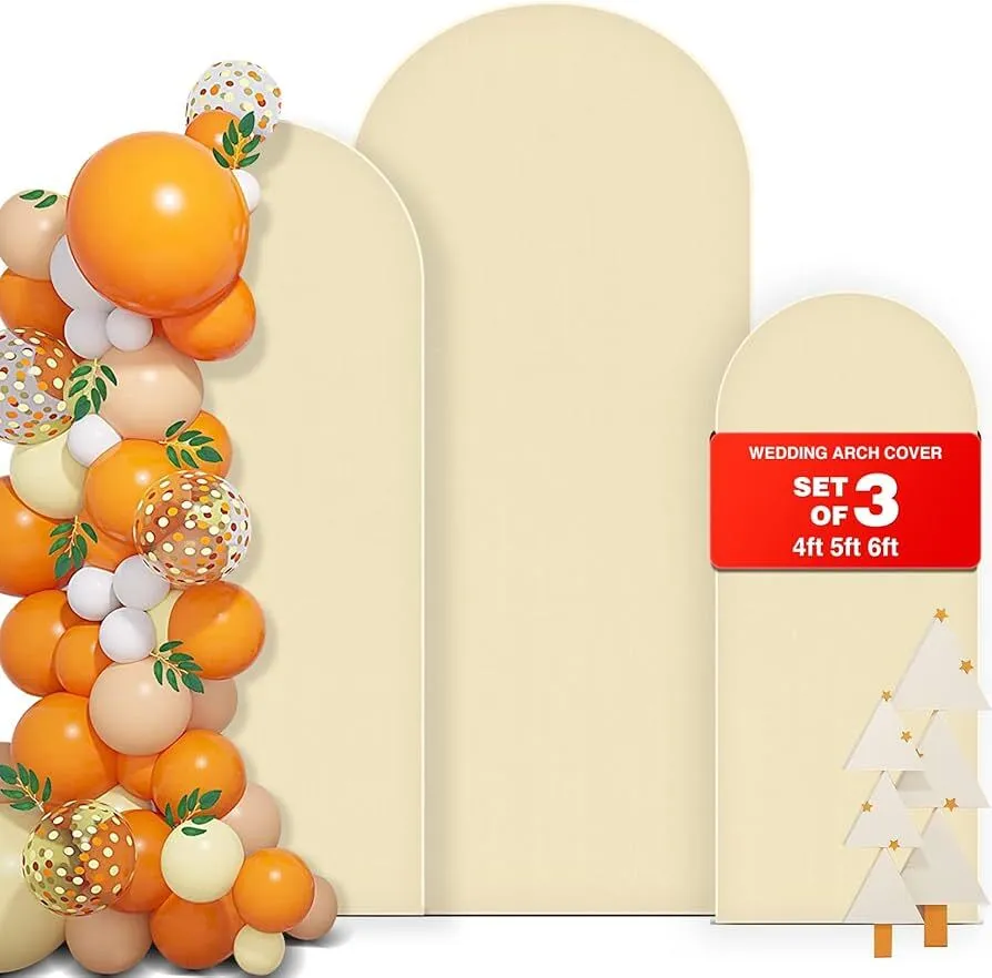 Wedding Arch Cover Set of 3(4FT/5FT/6FT), Beige Spandex Fitted Arch Backdrop Stands Cover 