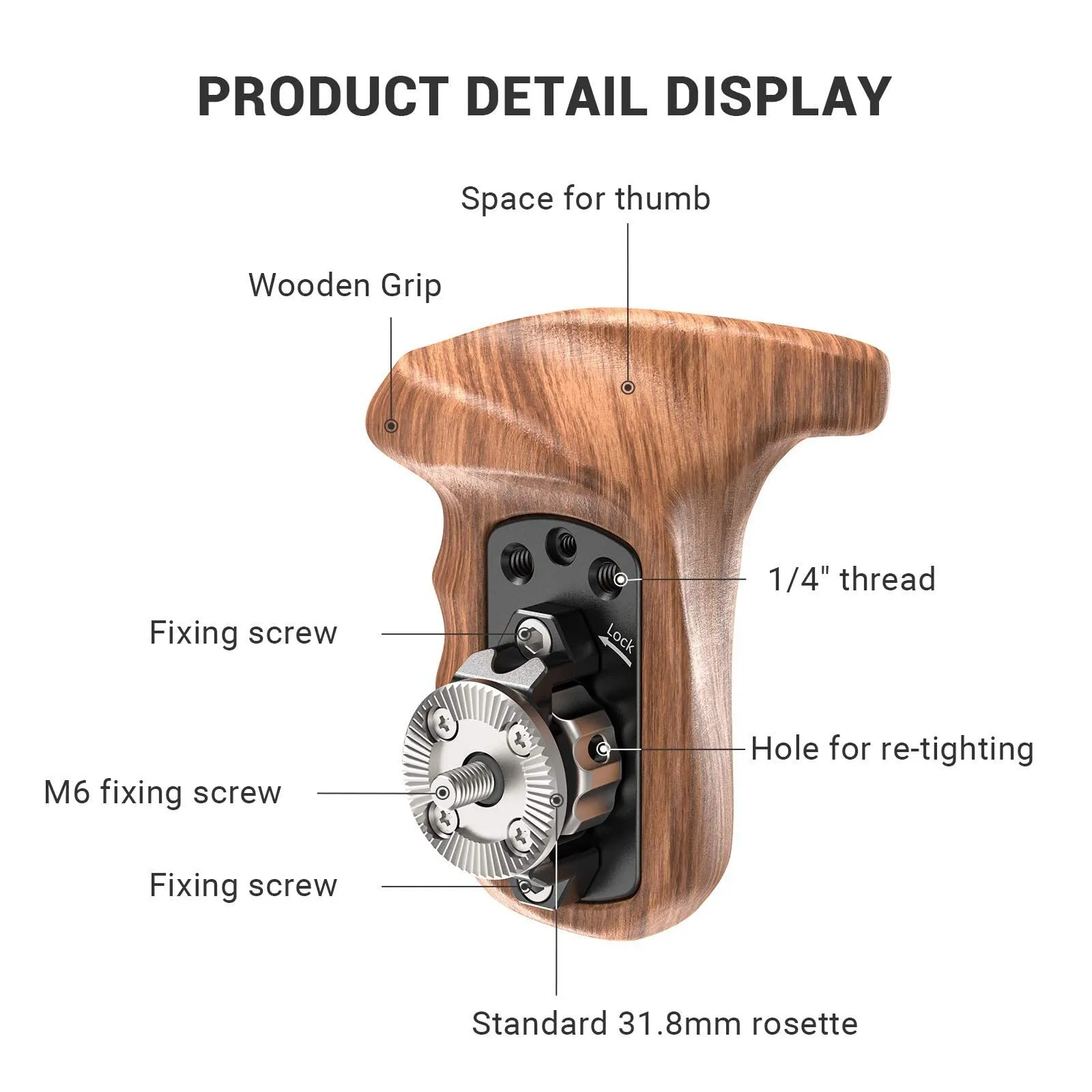 SMALLRIG Right Side Handle Rosette Handle with Wooden Grip for Shoulder Rig - 1941