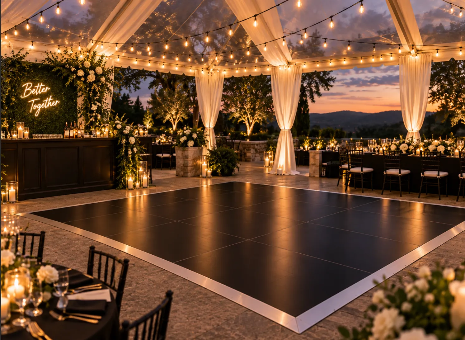 20'x20' Modern Black Dance Floor (Up to 100 Dancers)