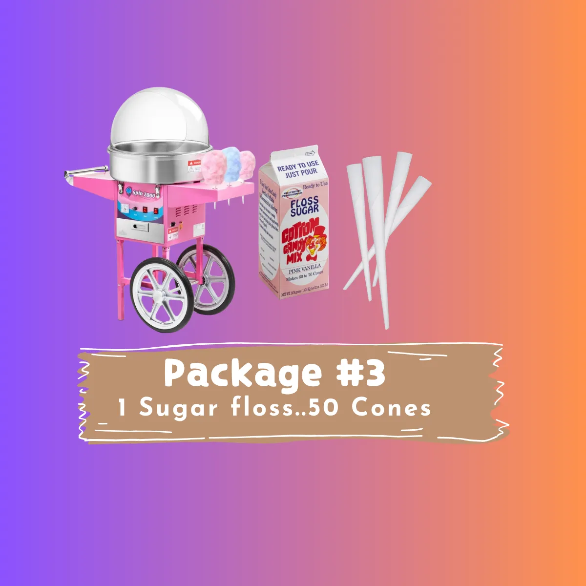 Cotton Candy- Package #3 ( 1 Sugar Floss, 50 Cones )