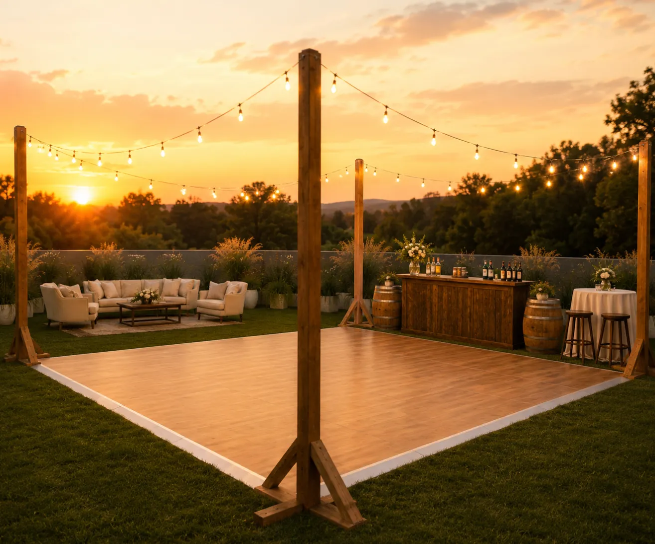 12'x12' Dance Floor with Handmade Wooden Lighting Posts - Package