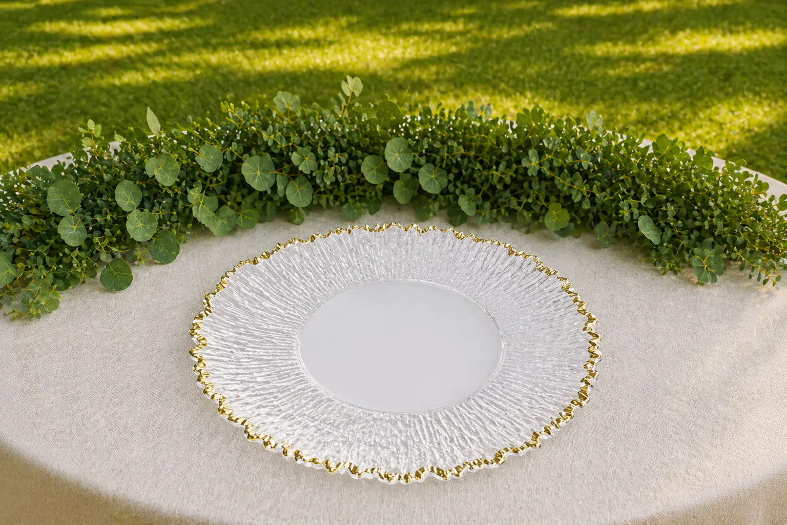 Charger Plate CLEAR  & Gold Rim Modern style 13"