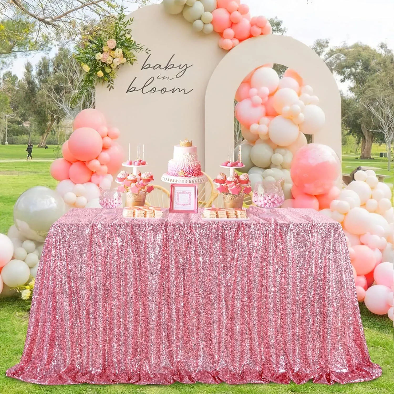 Blush Pink Sparkly Sequin Tablecloth